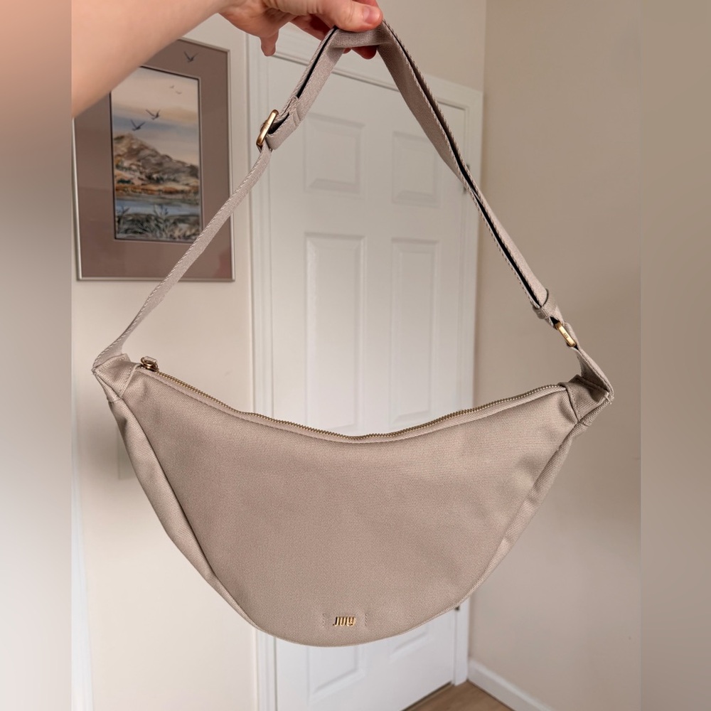 NWOT July Everyday Crescent Bag Khaki Cotton Sling Crossbody Travel Minimalist - Picture 4 of 13